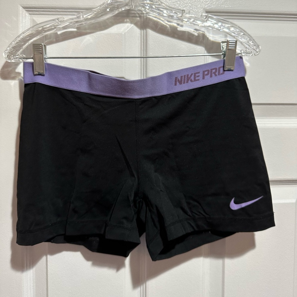 NIKE PRO SHORTS with purple band and check